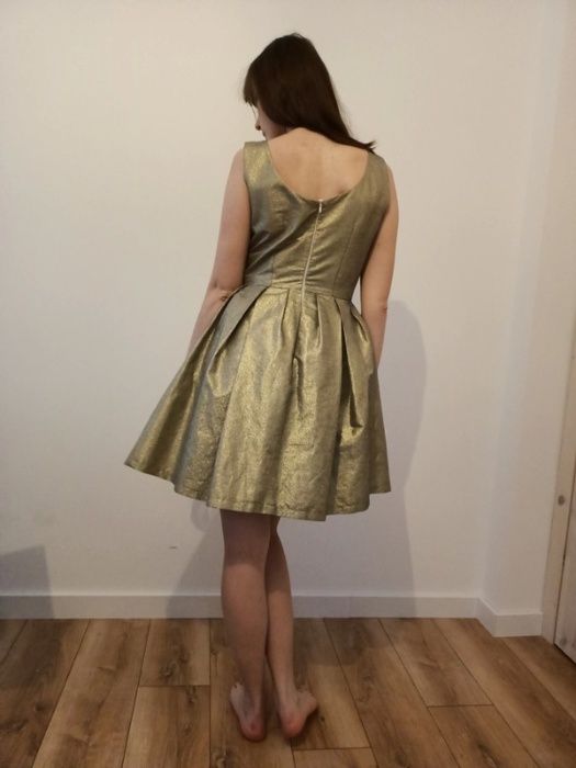 Sukienka wizytowa, koktajlowa złota M sylwester święta 38 stan idealny