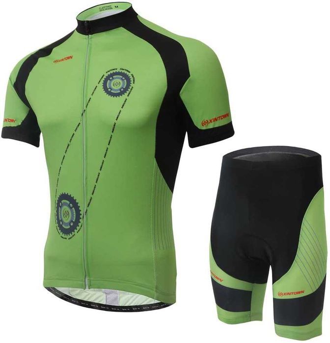 Letni strój komplet kolarski rowerowy Zielono czarny koszulka  spodenk