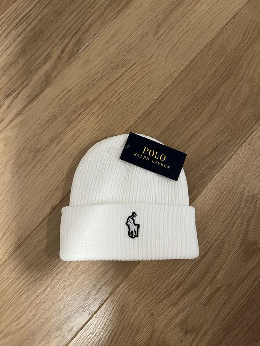 Biała czapka zimowa Ralph Lauren