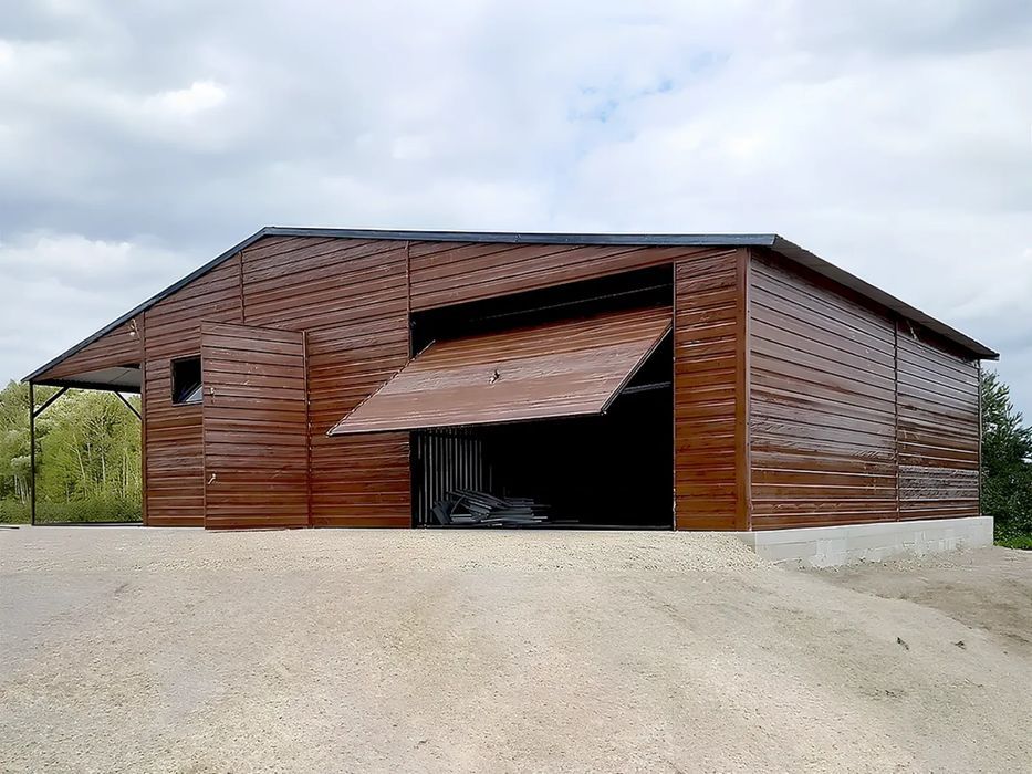 Garaż z wiatą drewnopodobny 11x7 m