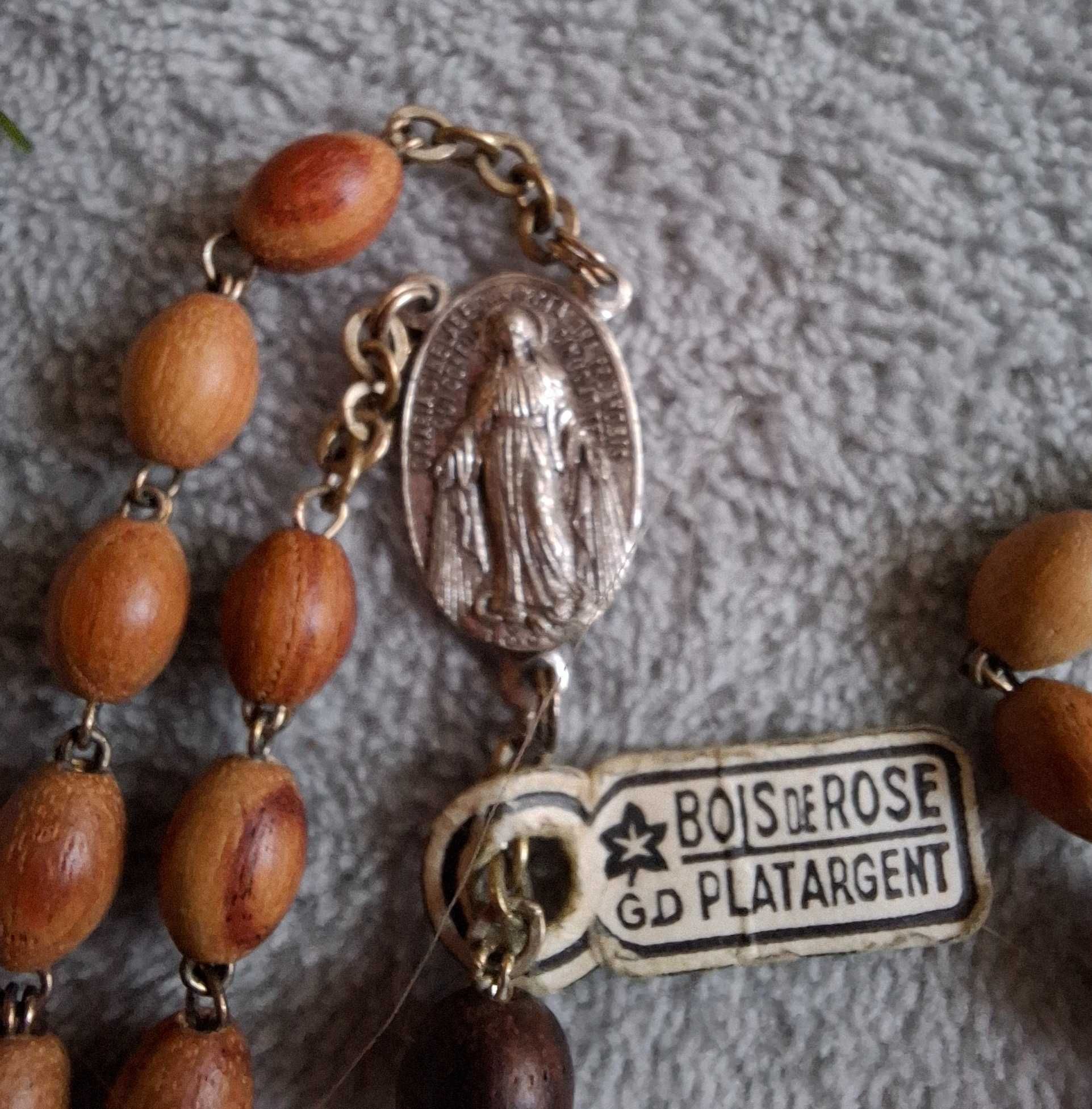 vintage różaniec z drewna różanego plater