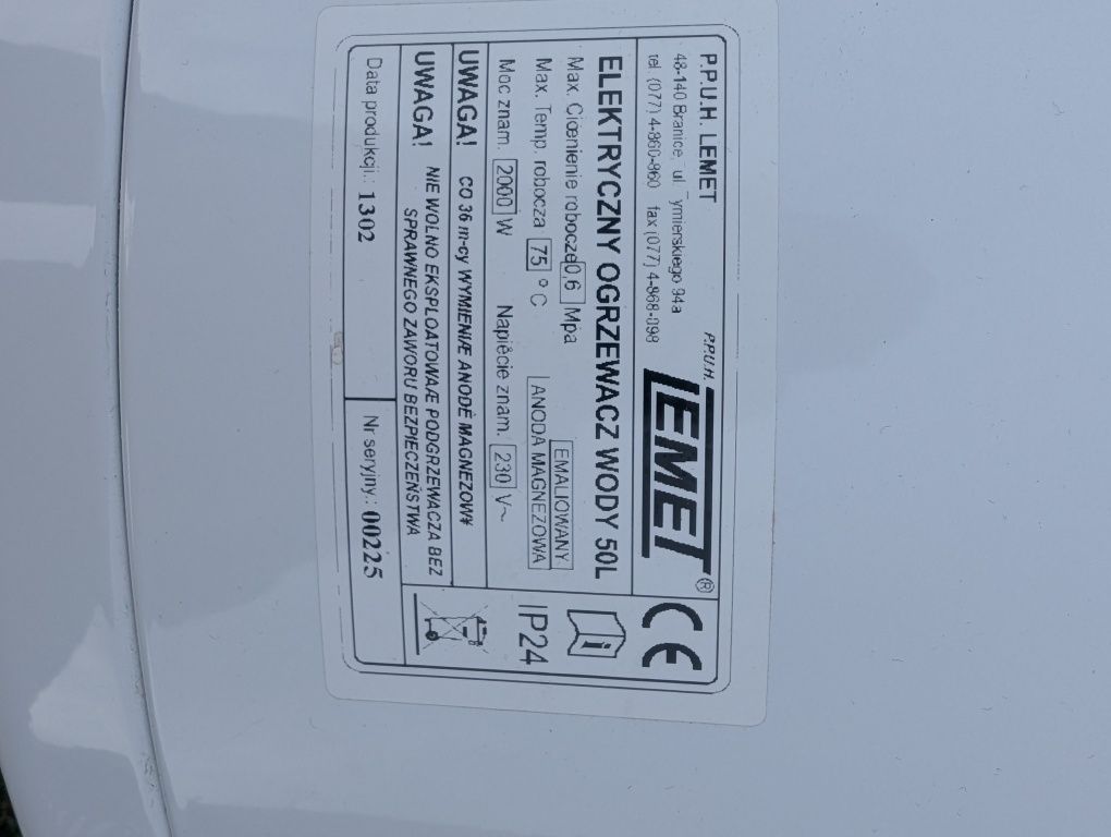 Boiler Lemet 50l grzałka, termostat części