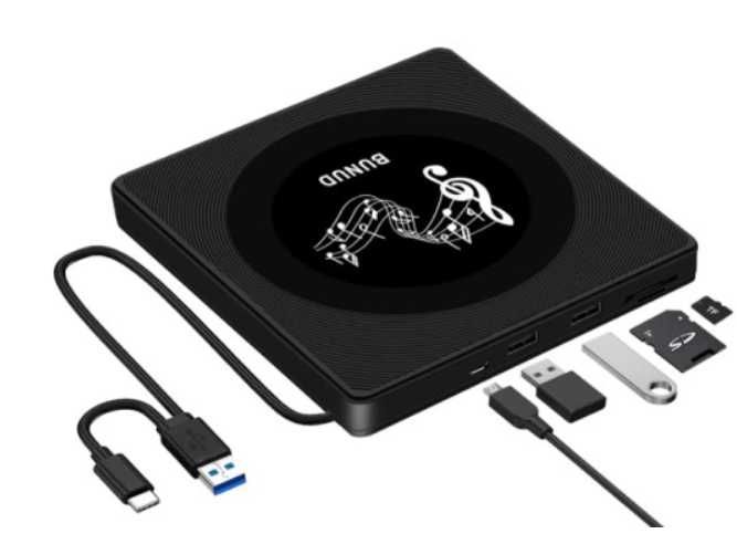 Napęd BUNUD Zewnętrzny CD USB 3.0 Type-C CD/DVD z 2 gniazdami USB CT10