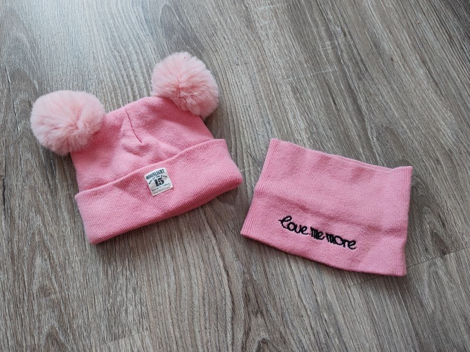 Komplet zimowy czapka z pomponami plus komin dziewczynka 50 cm