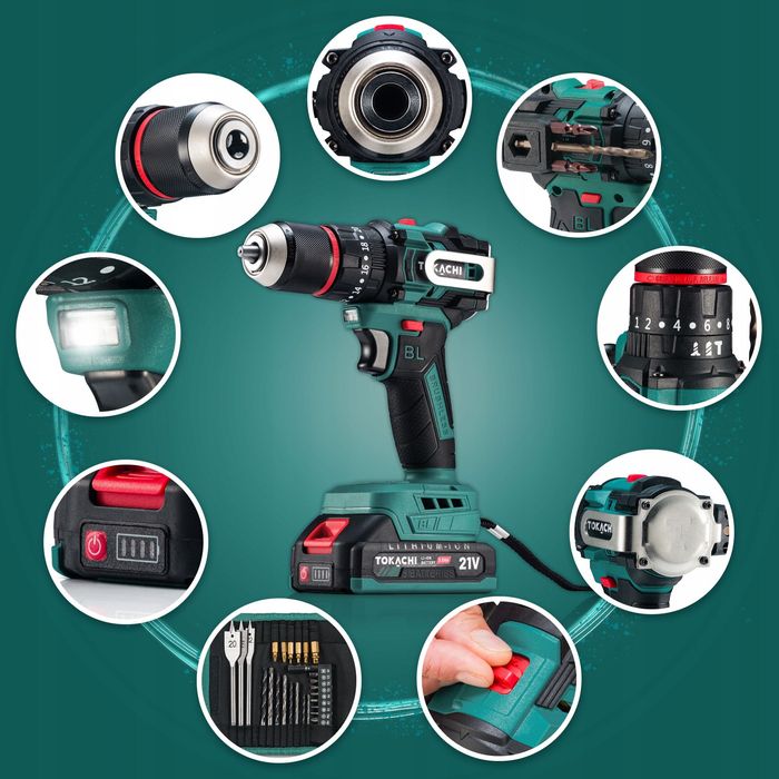 Wiertarko Wkrętarka Akumulatorowa Bezszczotkowa Udarowa 2xaku 21v fv