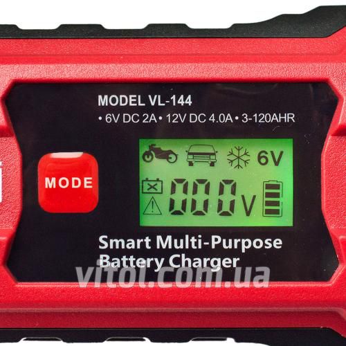 Зарядний пристрій VOIN VL-144 6&12V/0.8-4.0A/3-120AHR/LCD/Iмпульсний