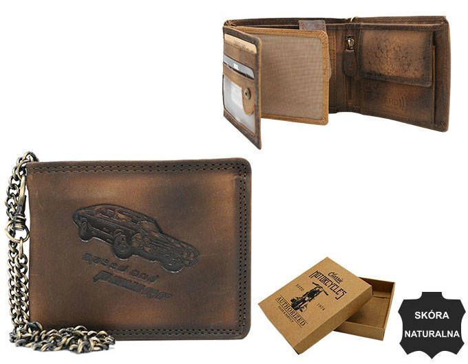 Duży, Skórzany Portfel Męski Z Łańcuszkiem