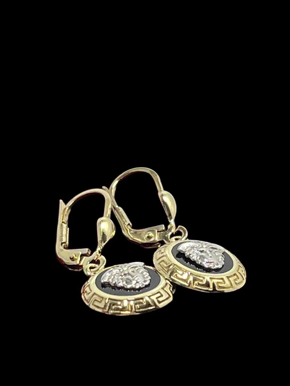 Złote kolczyki motyw versace białe i żółte złoto 585 3,35G