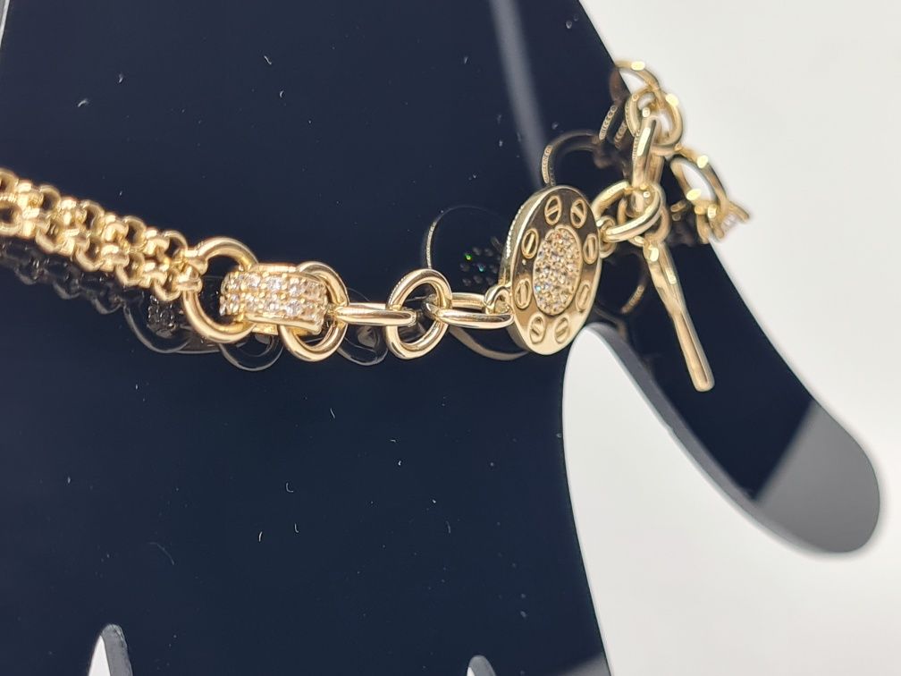 Złota bransoletka -klucz -pierścionek-cyrkonie pr.585 14k