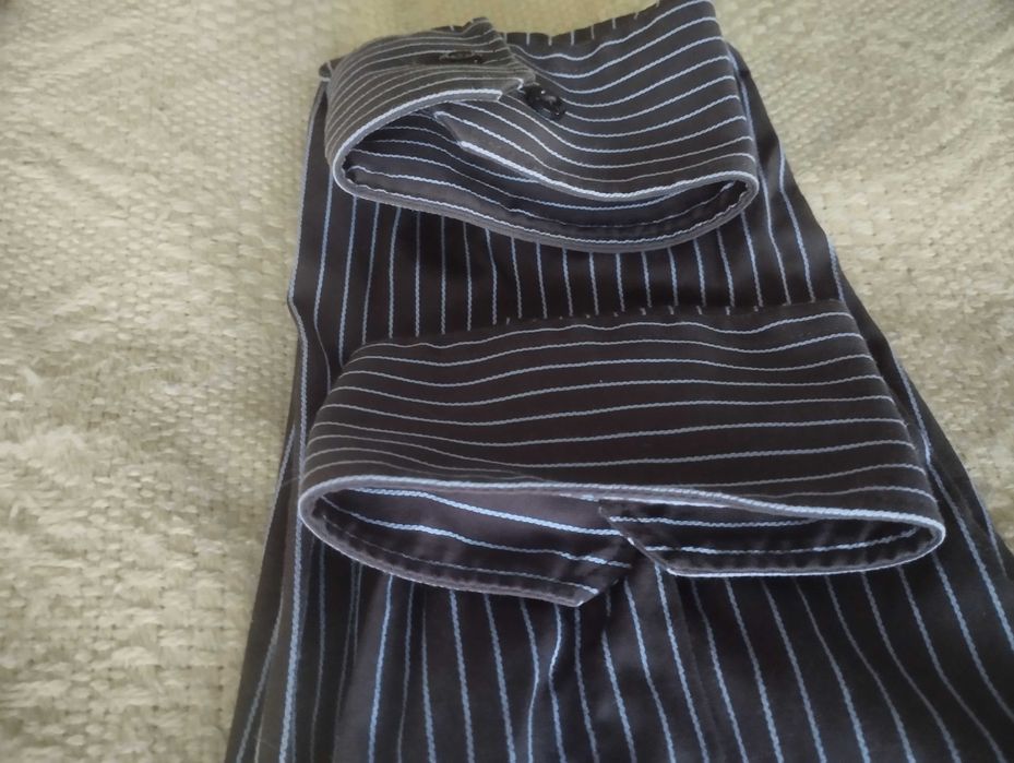 Koszula bawełniana czarna w błękitne paski, rozmiar (44)  176/182