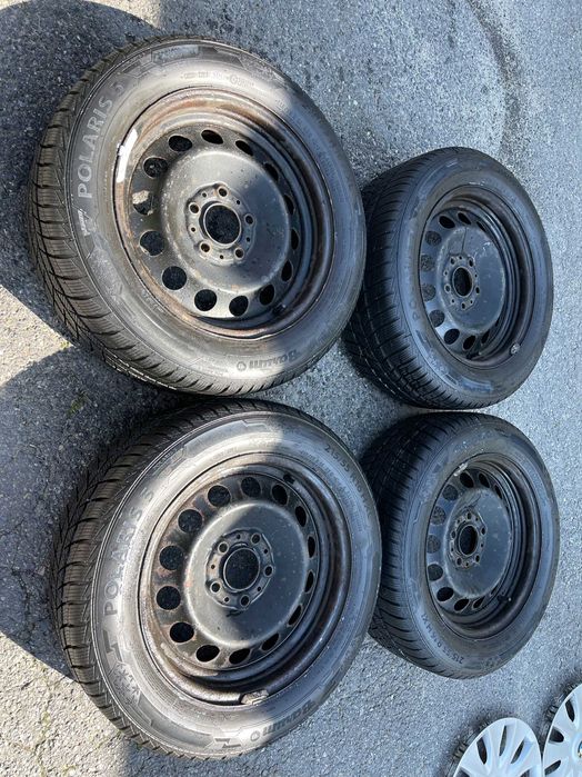 Felgi stal 16' BMW+nowe zimowe opony BarumPOLARIS 215/55R16 kołpakiBMW