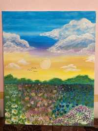 Картина "Рассвет над цветущими лугами"