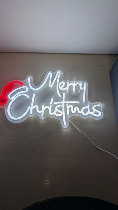 Neon Merry CHRISTMAS napis na ściane LED prezent święta Mikołaj jasny
