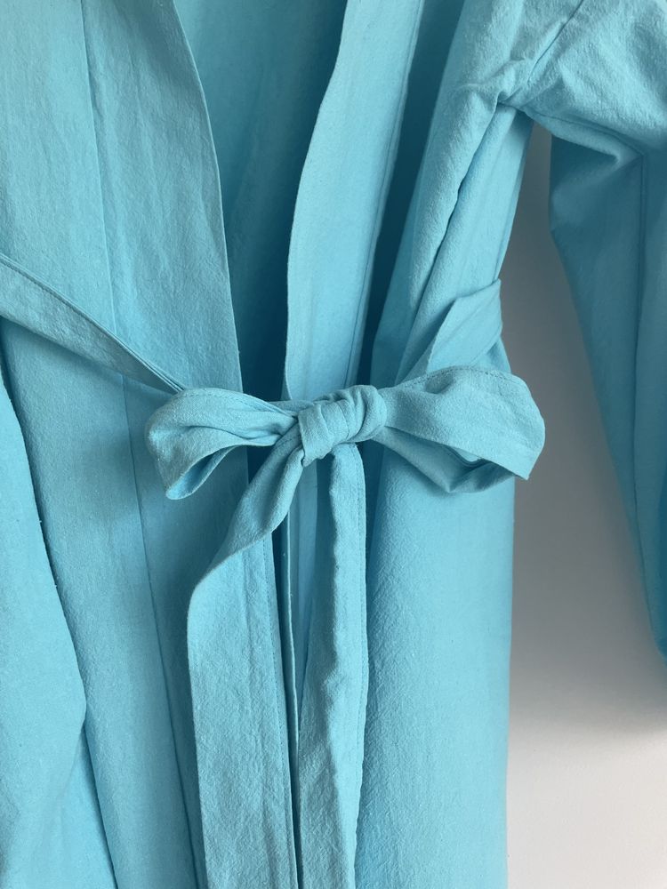 Kimono narzutka sukienka wiązana niebieska wiskoza len Evki Kids xs/s