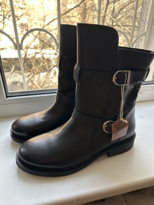 Шкіряні весняні чоботи Catwalk чорні, 38 розмір