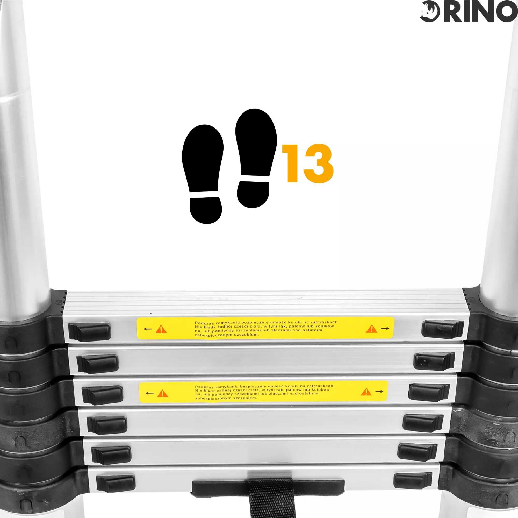 Drabina teleskopowa Rino LAD38ST 3,8 m 5,2 m 4,1 m 4,4 m 2,6 m 3,2 m
