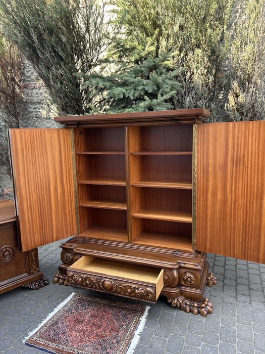 Stylowa Biblioteka Szafa + Biurko Lwie Łapy Noerenesans Po Renowacji