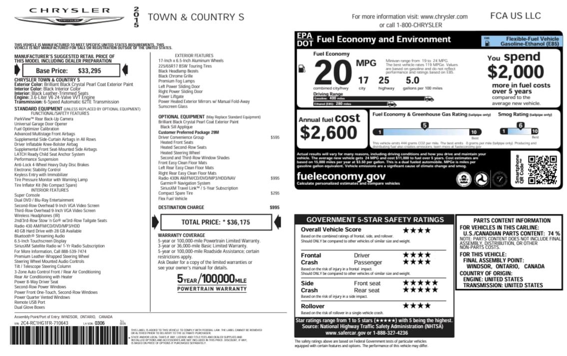 Chrysler Town & Country S 2015 r