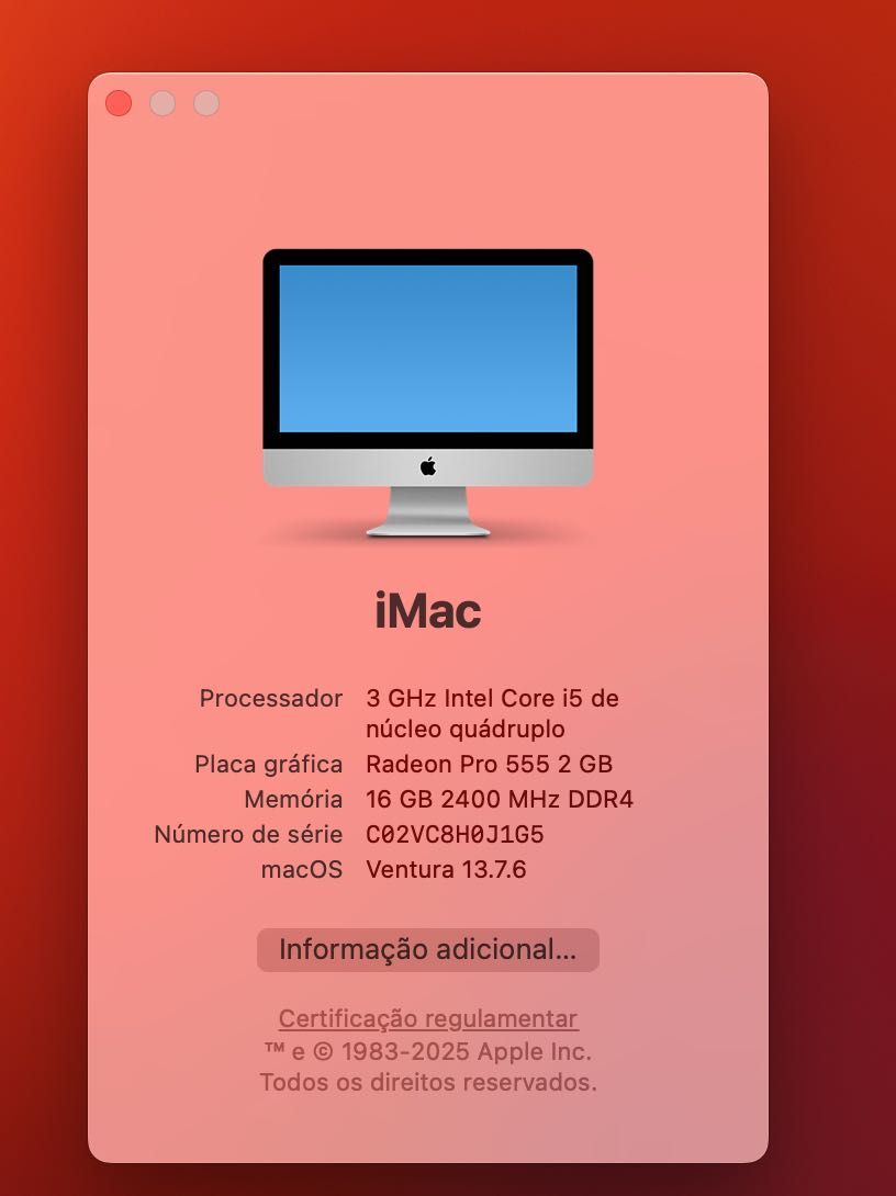 Apple iMac 21.5" Retina 4K, 16 GB RAM, i5 3 GHz, Radeon Pro 555