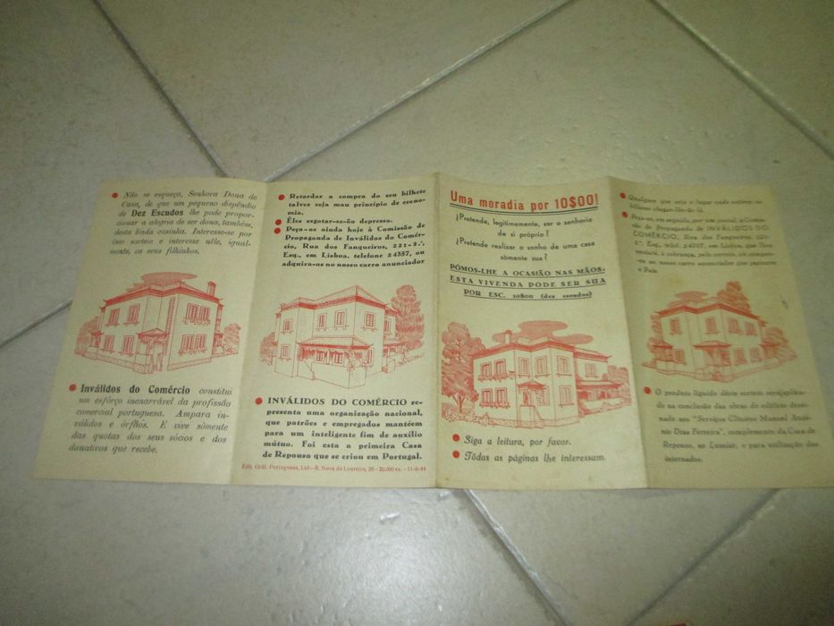 Folheto antigo Sorteio Trabalhadores do Comércio anos 40