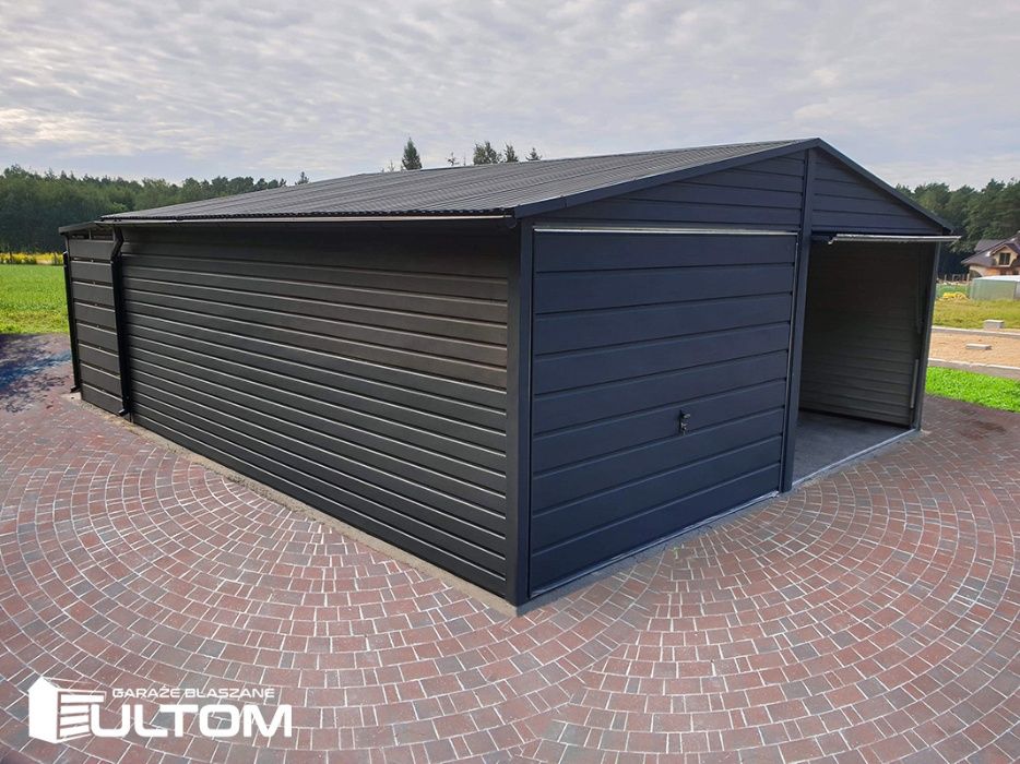 Garaż blaszany drewnopodobny profil zamknięty 6x5 grafit