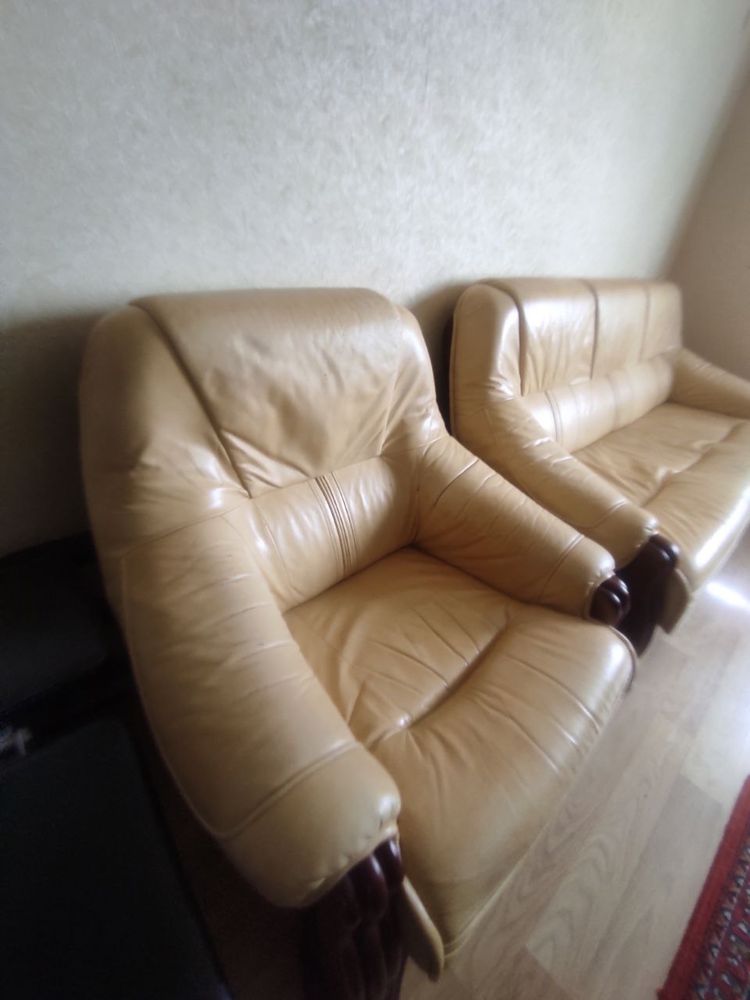 Диван кожаный и кресло (Польша)