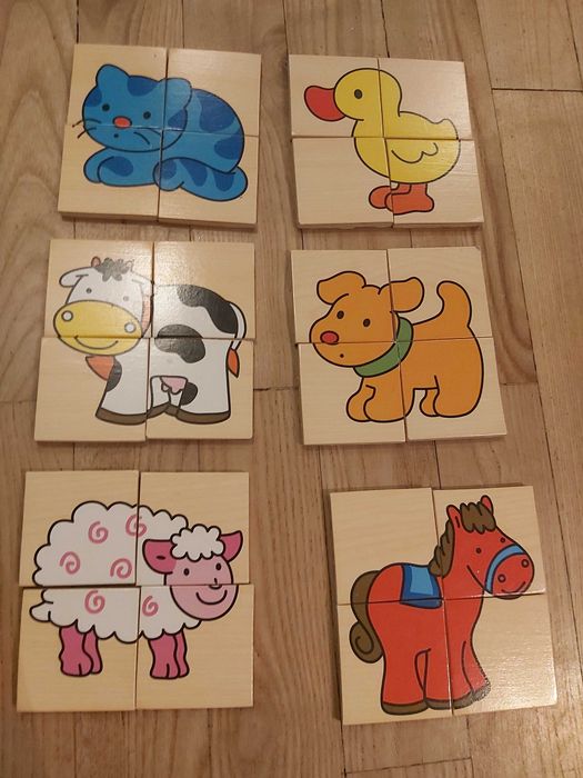 Puzzle 4 elementowe pojazdy "Mama maluje" x2 szt +puzzle drewniane