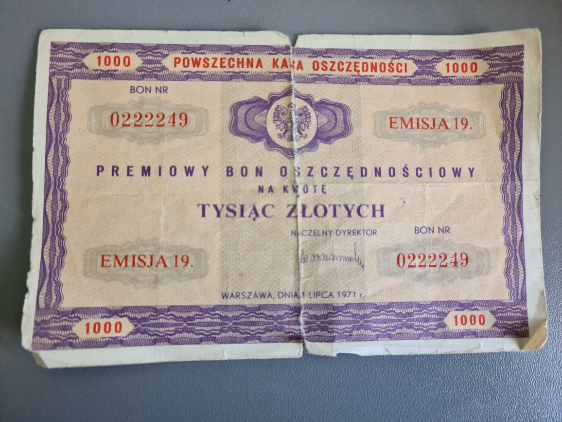 Premiowy Bon Oszczędnościowy z 1971 roku