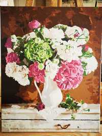 Нарисованная картина по номерам, цветы в вазе, букет цветов