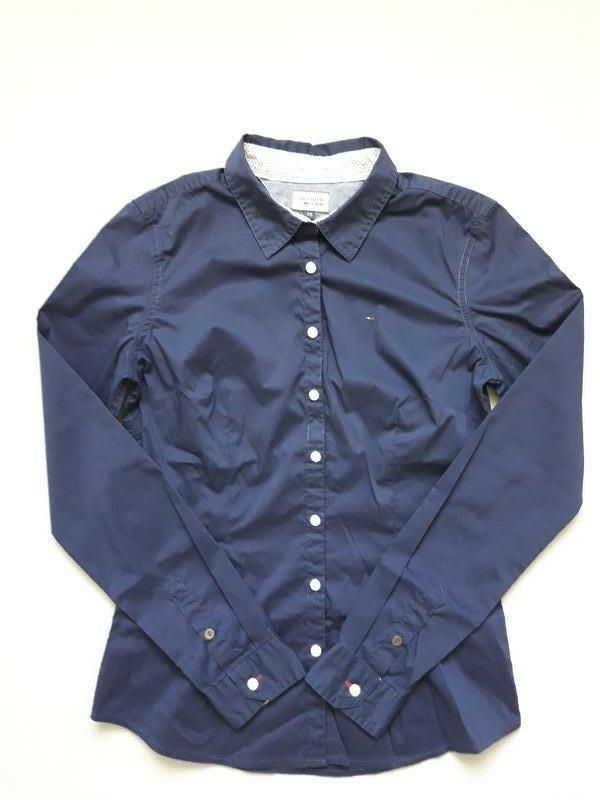 стрейчевая тёмно-синяя рубашка с длинным рукавом tommy hilfiger ориг