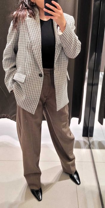 marynarka w pepitkę Zara M 38 vintage nowa poduszki na ramionach