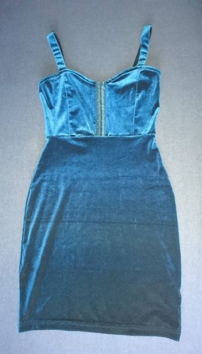 Бархатное нарядное платье мини H&M, S-XS, синее женское