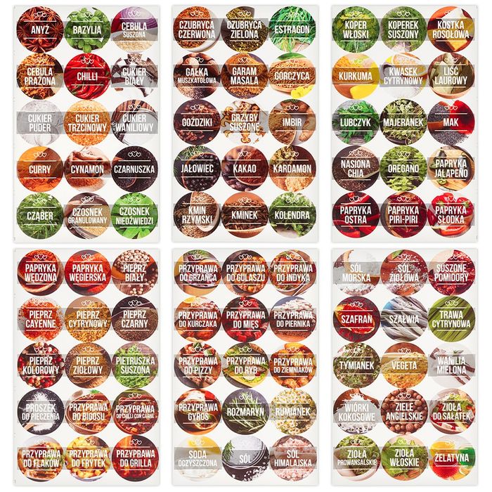 Pojemnik na przyprawy szklany 100 ml 24 szt. + 90 naklejek