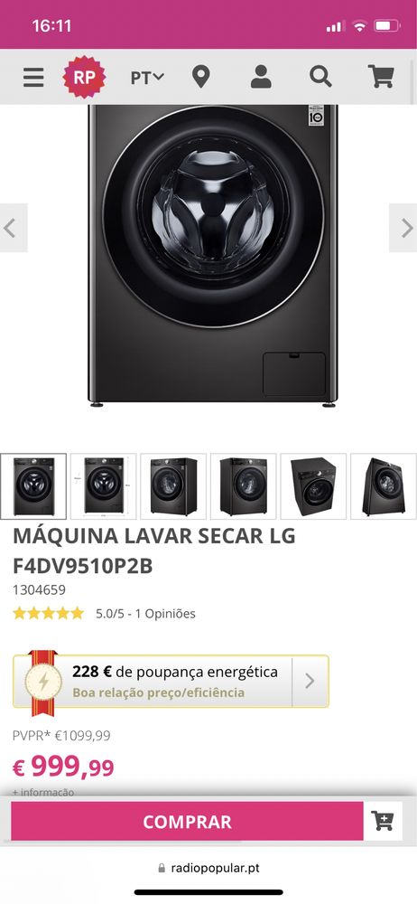 Máquina lavar e secar roupa LG F4DV9510P2B