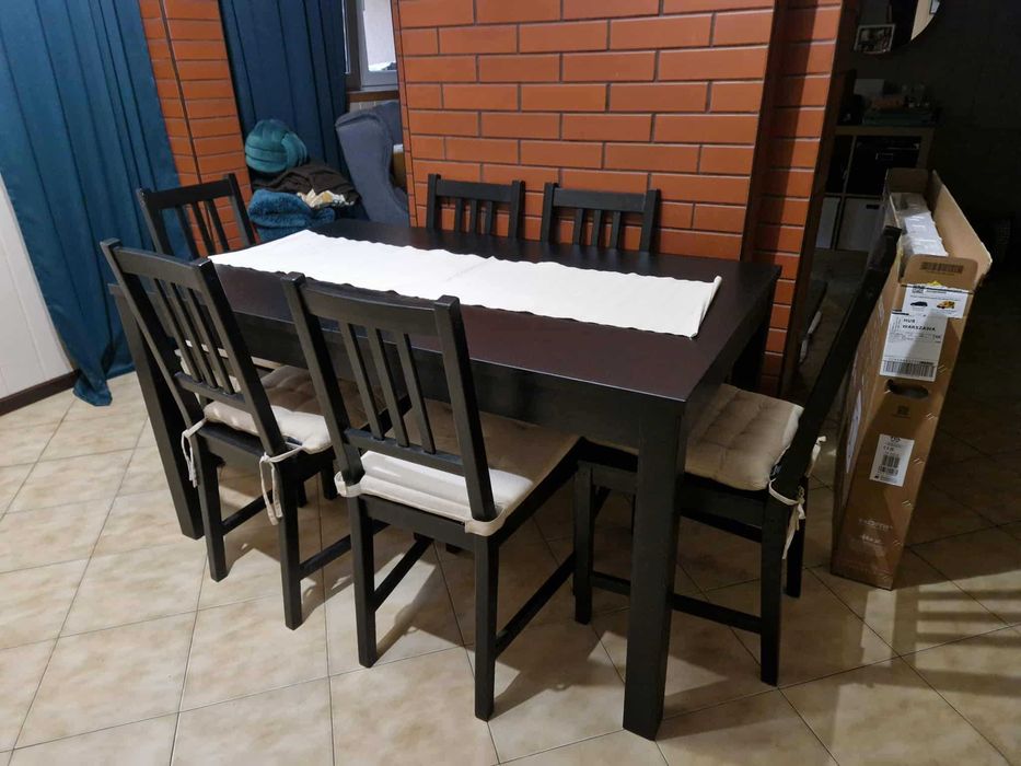 Stół rozkładany i 6 krzeseł Ikea CZARNY