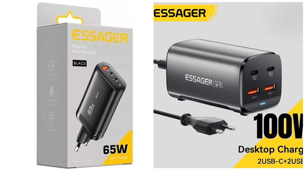 Зарядні пристрої Essager GaN 65W / 100W, швидка зарядка PD+QC3.0 Нові!