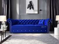 Sofa pikowana Glamour nowojorska granatowa srebrna kryształki f.spania