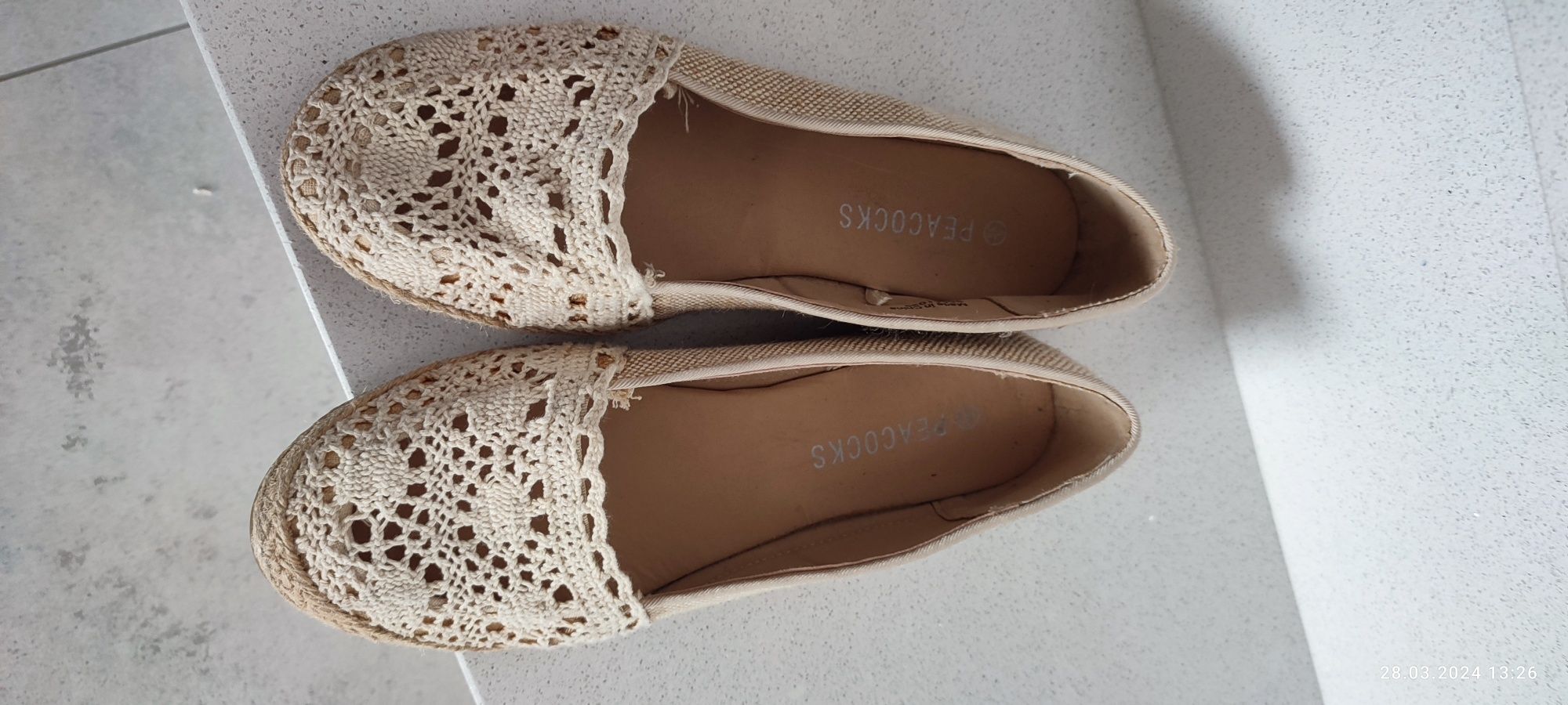 Beżowe espadryle damskie balerinki 37