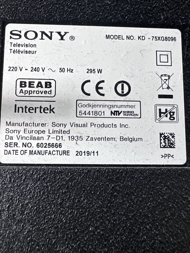 Sony Bravia 75xg8096 android 4k