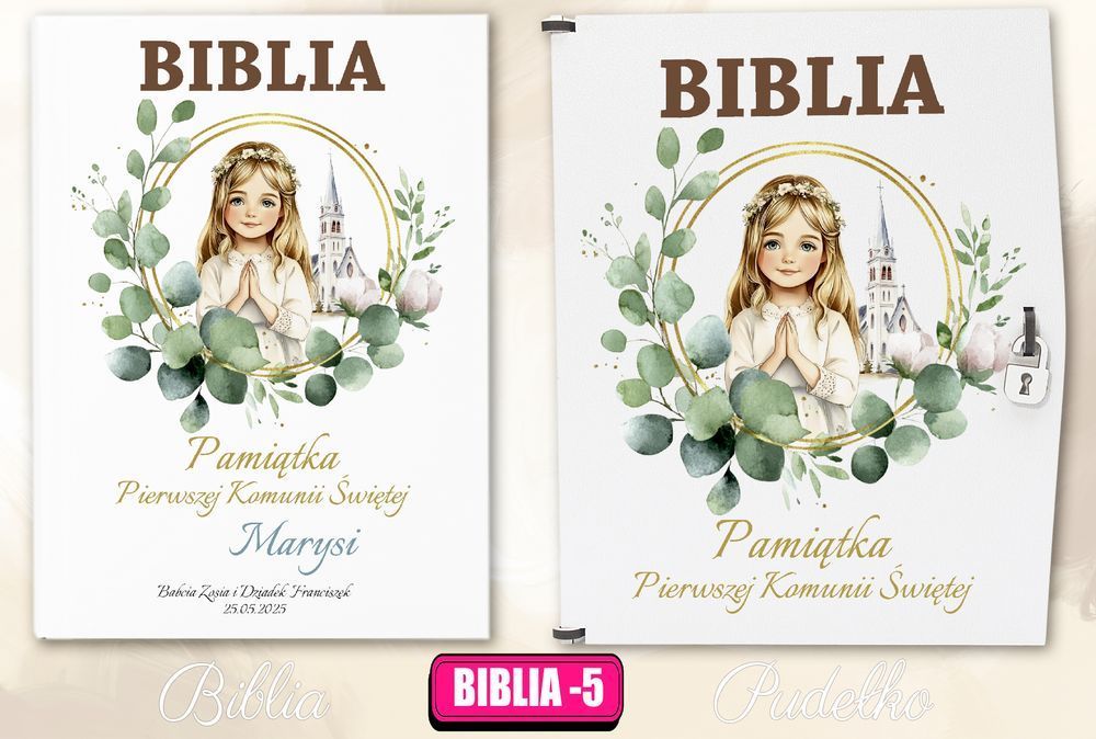 Biblia w pudełku pamiątka Pierwszej Komunii Świętej prezent na Komunię