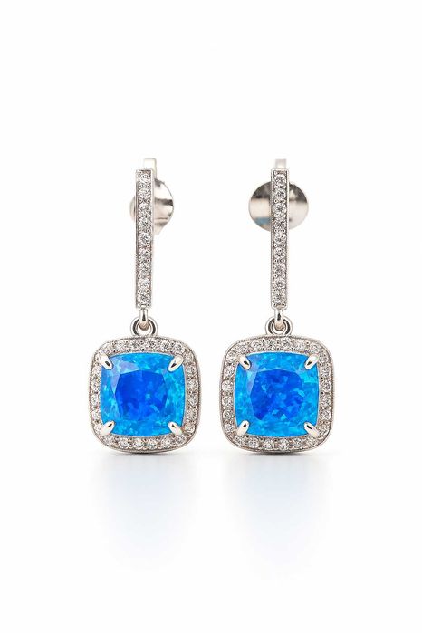 Srebrne Kolczyki Z Niebieskim Opalem Próba 925 2,74 g.