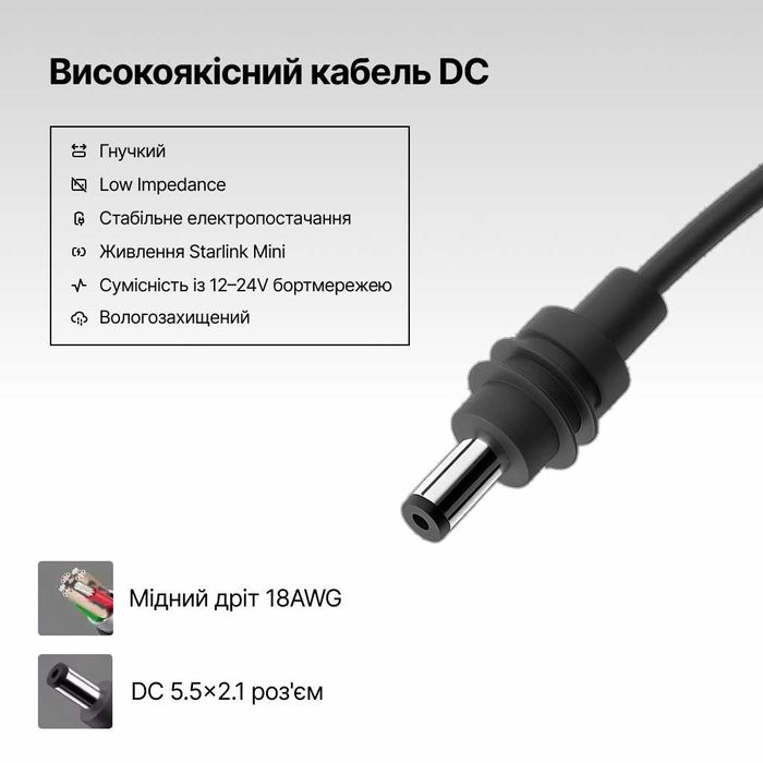Кабель в прикурювач для Starlink Mini 3 метри