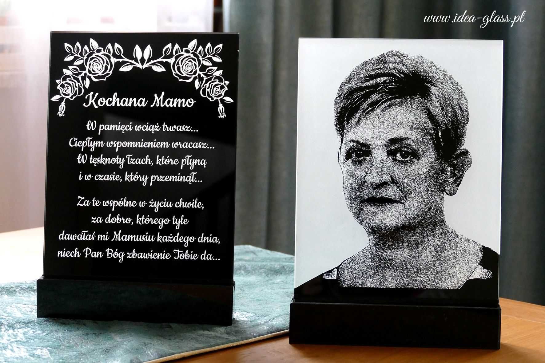Tablica nagrobna szklana na pomnik, grawerowane znicze - IDEA GLASS