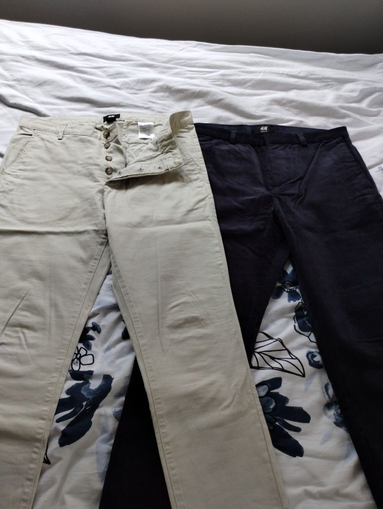 Spodnie chino H&M r. 46 S granatowe sztruksy skinny fit