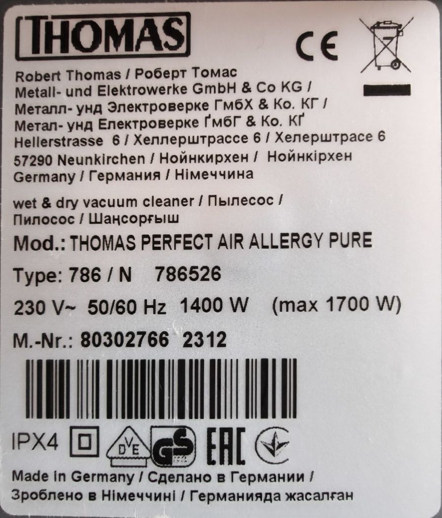 Odkurzacz dla alergików Thomas Perfect air allergy pure