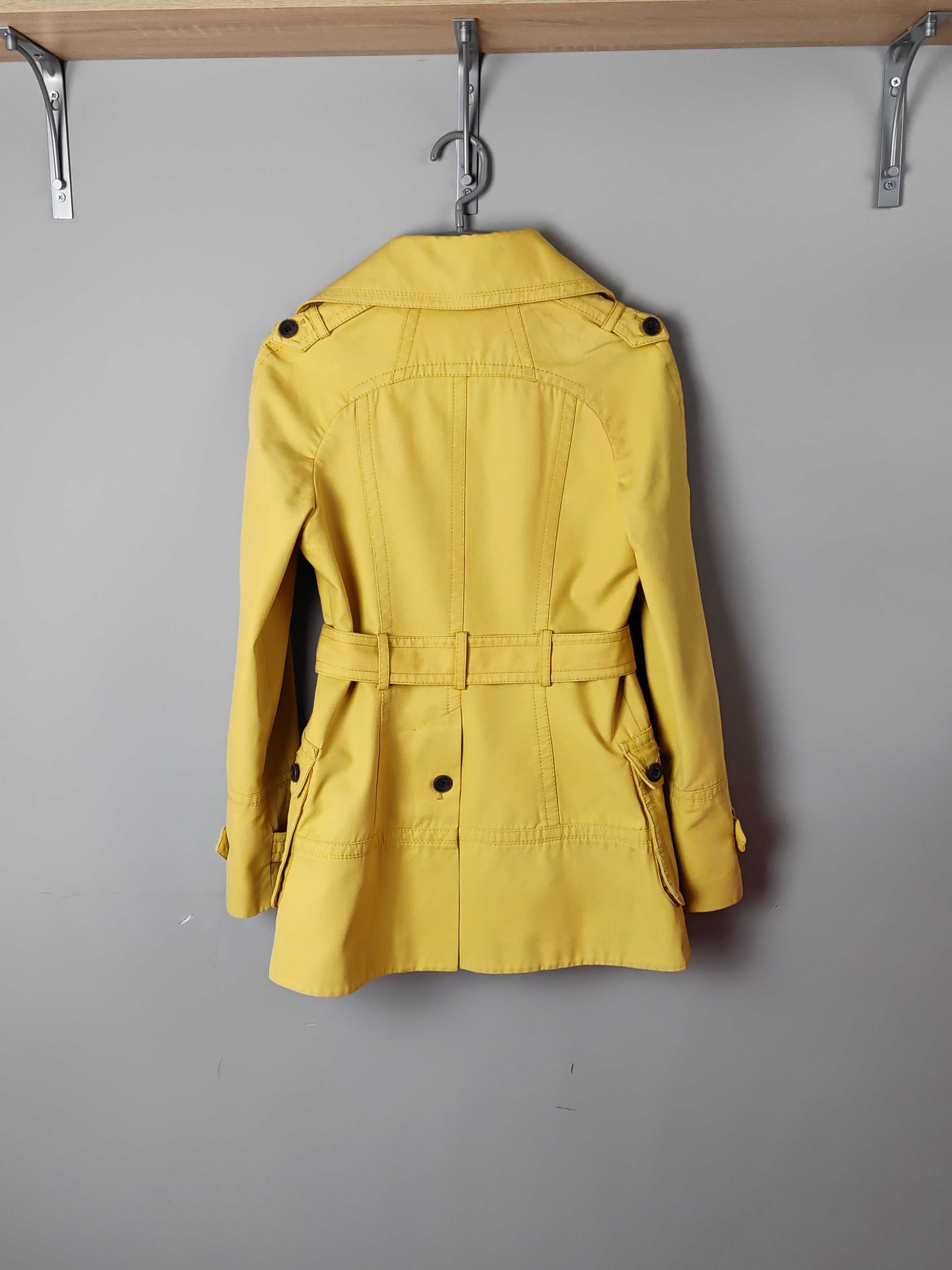 Płaszcz trencz żółty krótki markowy pasek podszewka Karen Millen 38