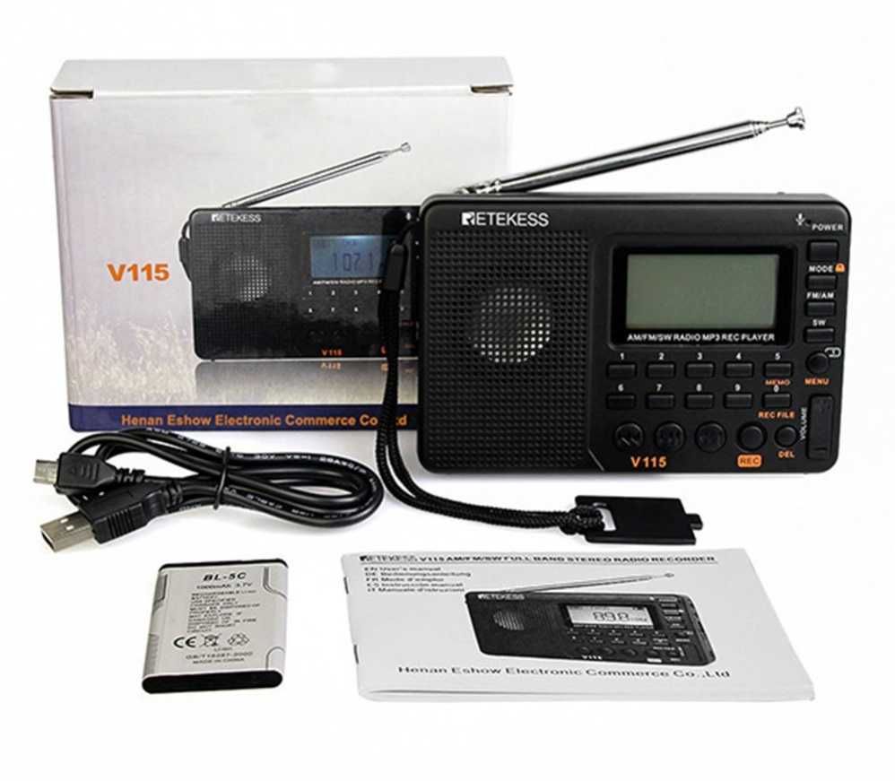 Радиоприемник Retekess V115 FM/AM/SW MP3 радіо аккумулятор Type-C