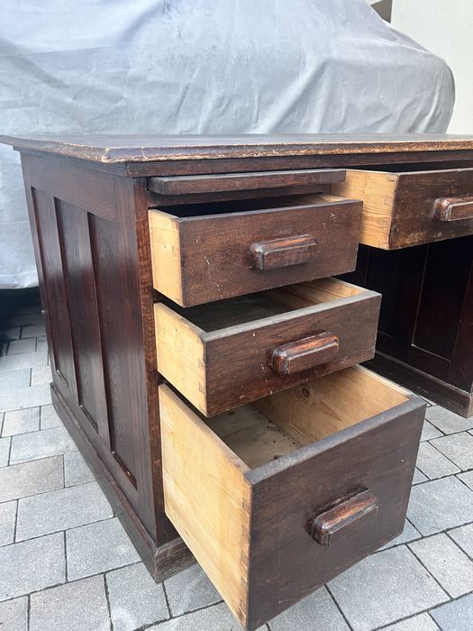 Dębowe przedwojenne drewniana biurko centralny zamek