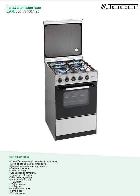 PROMO! Fogão a gás Jocel 4 zonas 54L