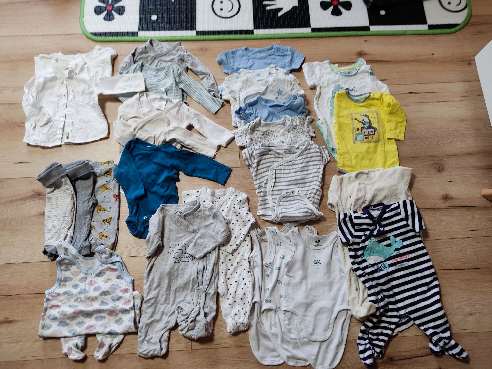 Zestaw, paka ubrań 62, body, spodnie, 25 sztuk
